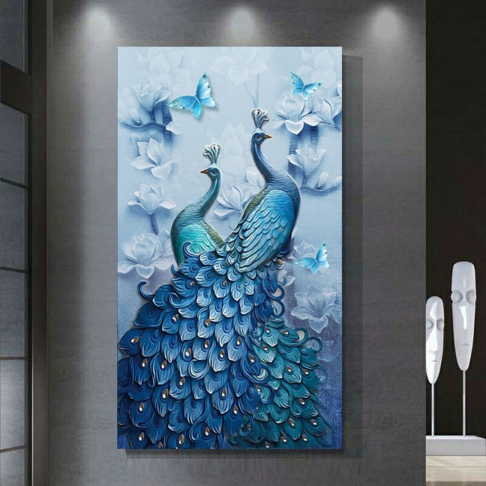 Peinture 3D animaux paons activité créative, broderie diamant personnalisé cool idée bleu peinture
