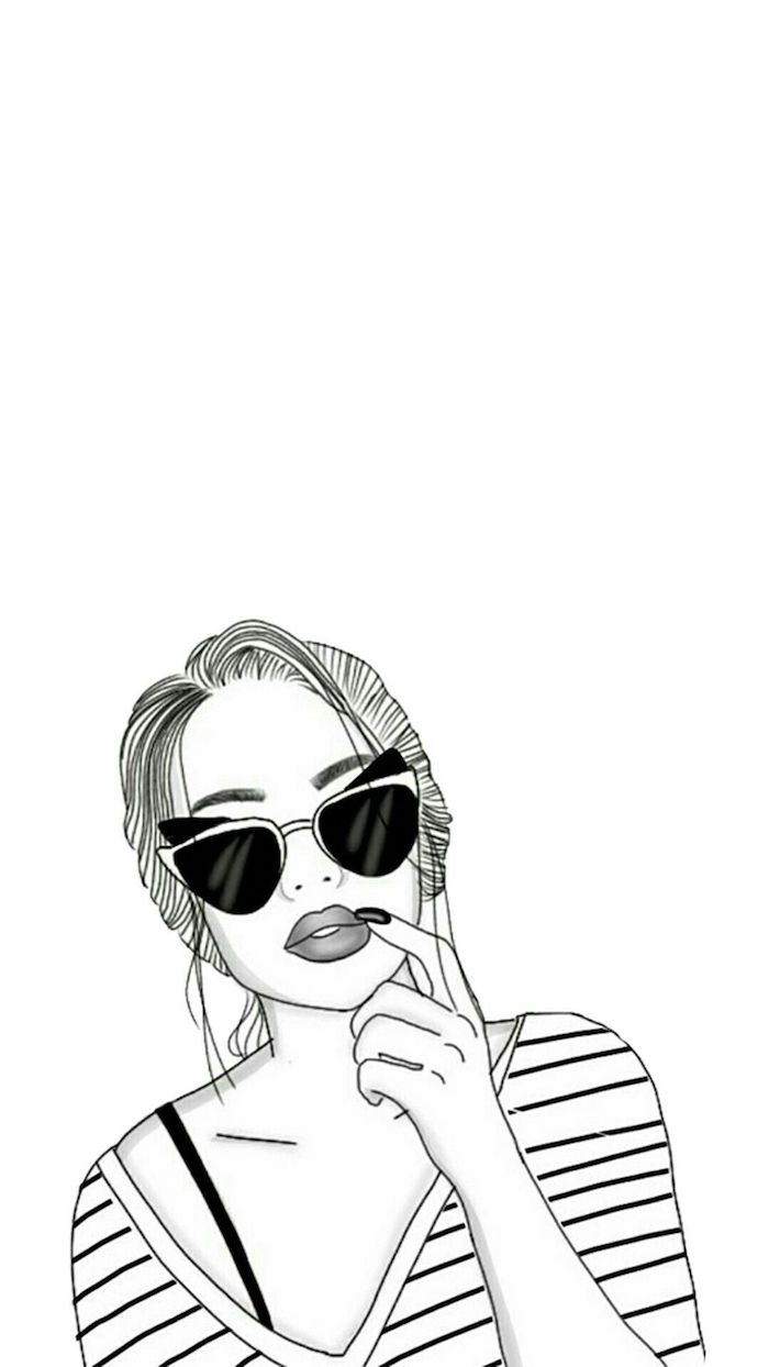 belle femme moderne lunettes de soleil dessin tumblr facile idée de dessin à retracer image a copier t shirt rayé