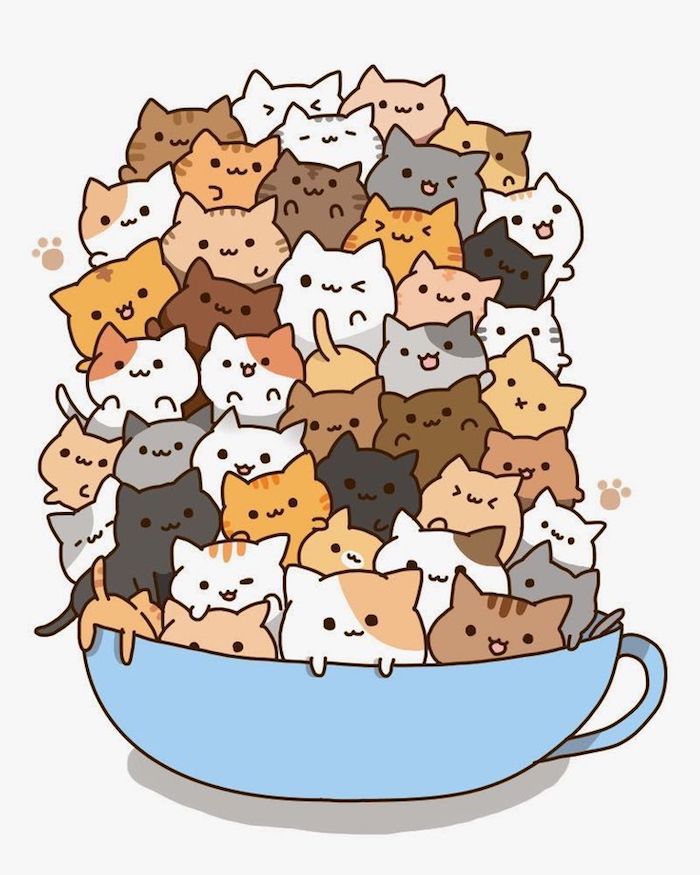chat kawaii tasse pleine de chatons idée comment faire un dessin kawaii a imprimer vidéos de dessin adorable art chaton
