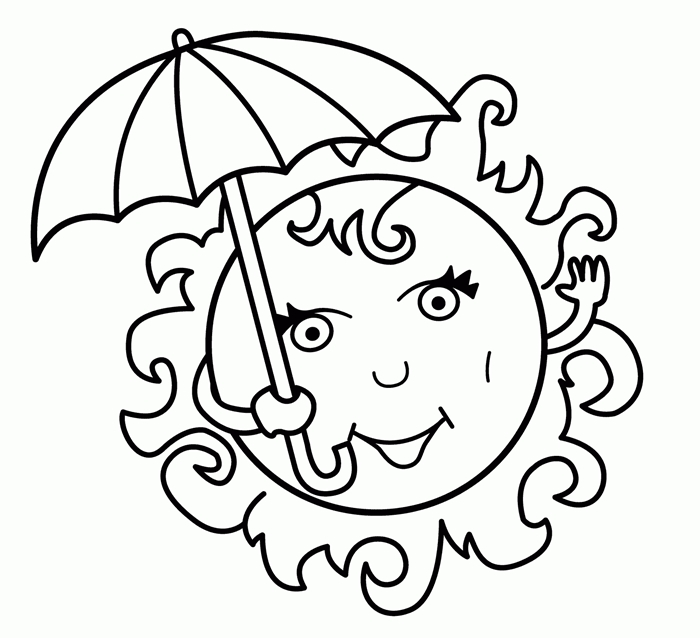 coloriage petite section facile pour enfant art dessin maternelle loisir image soleil illustration yeux sourire parasol dessin été