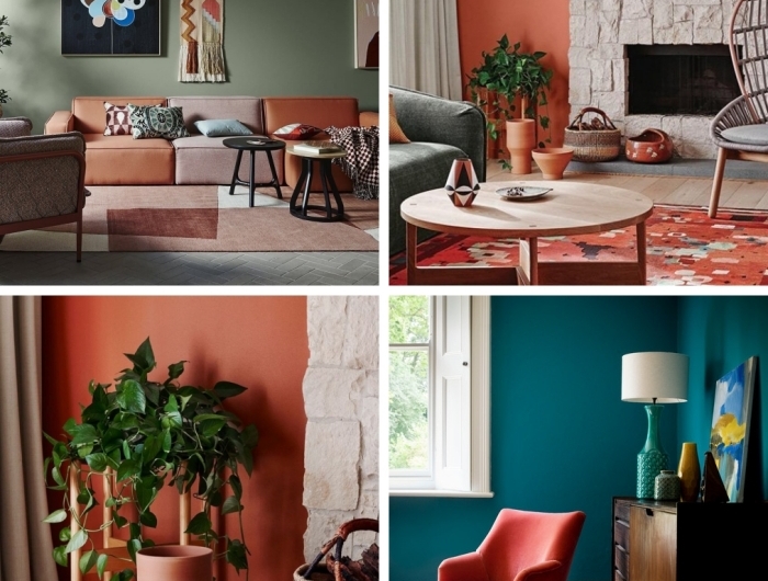 design intérier comment associer la couleur terracotta dans la déco salon vert avec accents terracotta peinture murale tendance terre cuite