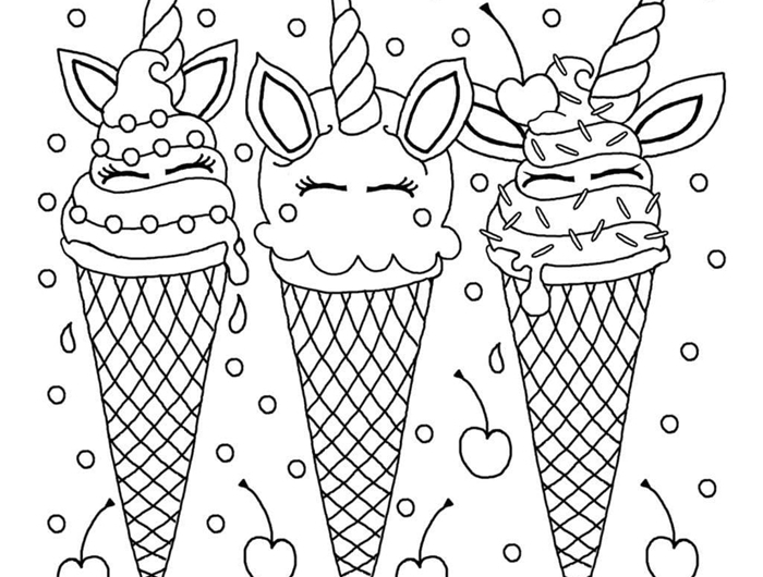 dessin pour fille facile coloriage thérapie loisir anti stress enfant coloriage licorne crème glacée cerises dessin facile à colorier