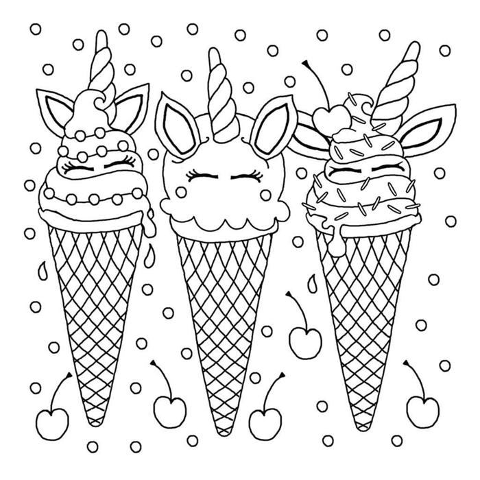 dessin pour fille facile coloriage thérapie loisir anti stress enfant coloriage licorne crème glacée cerises dessin facile à colorier