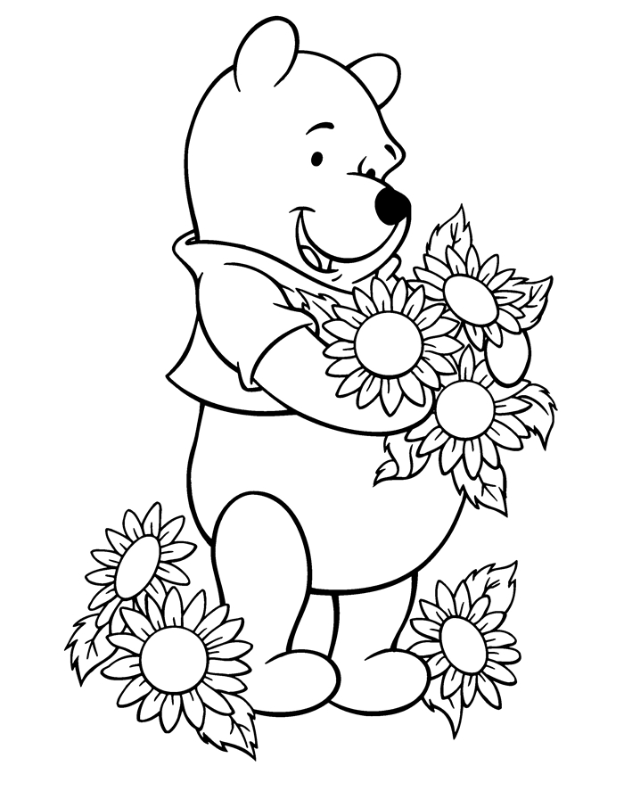 dessin été facile pour enfant illustration fleurs d été bouquet de tournesol personnage littérature enfance winnie ourson