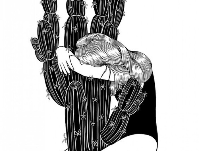 embrasse fille et cactus metaphore l amour qui donne de pein dessin fille noir et blanc swag dessins à faire soi meme relations a couper