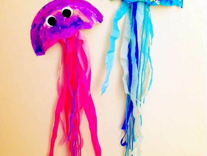 exemple de pieuvre diy effet aquarelle activite enfant 4 ans pieuvre papier aquarelle avec chutes de papier de soie et fils de laine