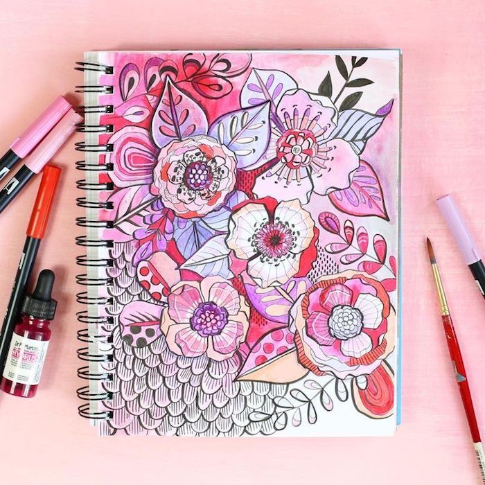 fleurs dessin coloré sur esquise cahier dessin tumblr comment faire un beau dessin pour débutant