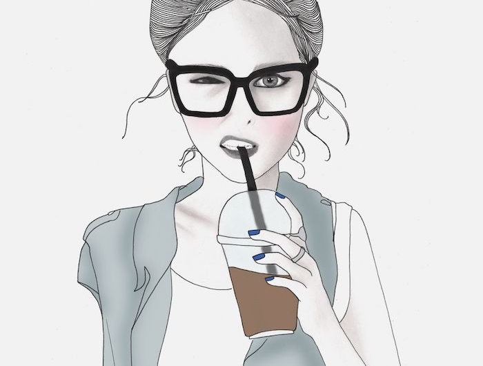 gris dessins chignon haut dessin fille avec son café a emprunter lunettes de soleil fille tumblr dessin les meilleures idées de dessins à faire