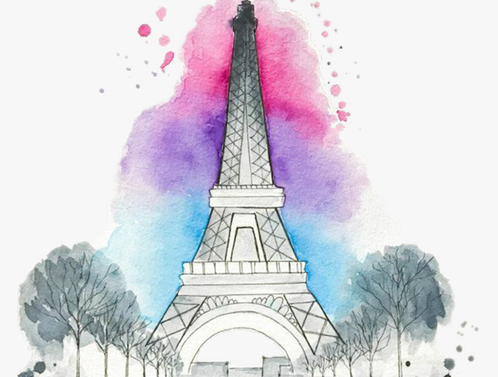 la tour eiffel magique aquarelle effet dessin fille de dos les plus beaux dessins tumblr faciles