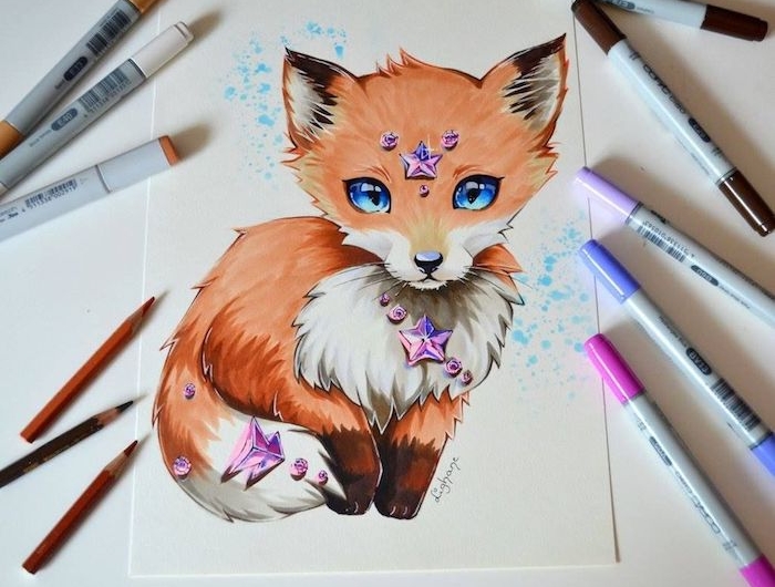 mignon renard dessin tumblr facile idée de dessin à retracer image a copier coloré dessin de renard animaux mignons style kawaii