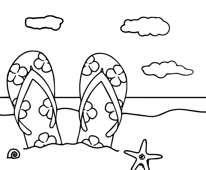 paire de tongues motifs été accessoire plage vacances au bord de mer repos bain soleil nuage mer vagues dessin a dessiner