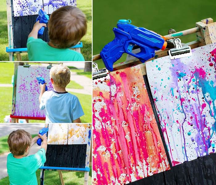 peintire pour enfant idée activité manuelle été jeu en plein air pour enfant peinture abstrait pistolet à eau