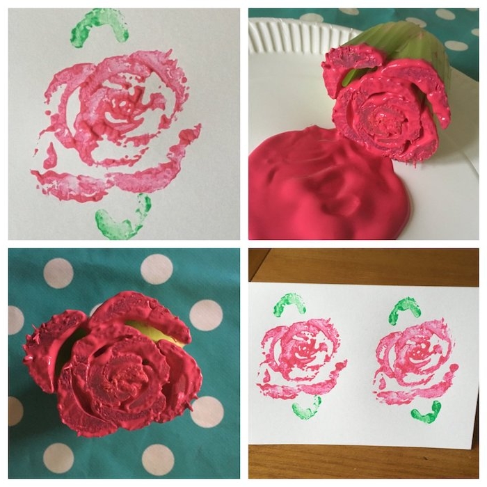 peinture maternelle avec céleri empreinte de celeri de couleur peinture rouge sur bout de feuille blanc comment dessiner une rose