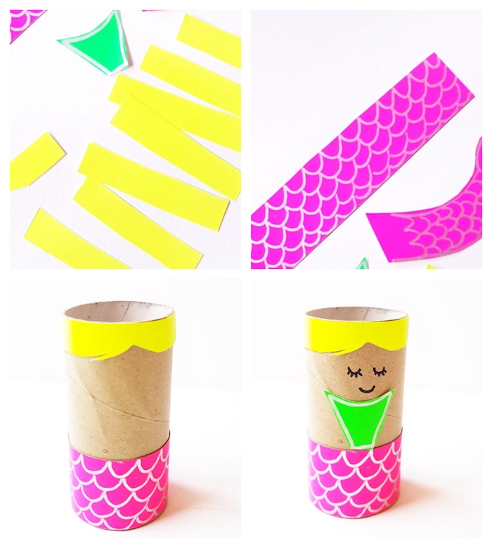recyclage rouleau de papier toilette fabriquer une sirène avec décoration papier coloré motif sirène
