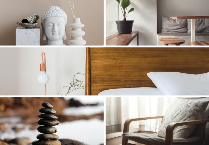 tendance décoration intérieure style japonais statuette bouddha plantes vertes intérieur meubles bois minimalisme décor