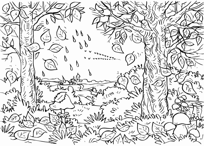 anti stress thérapie dessin à imprimer pour adultes coloriage paysage saison nature automne relaxation page à colorer