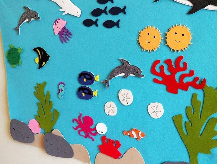 atelier crratif idée projet fonds marns créatures marines sur papier bleu exemple actvite enfant 5 ans