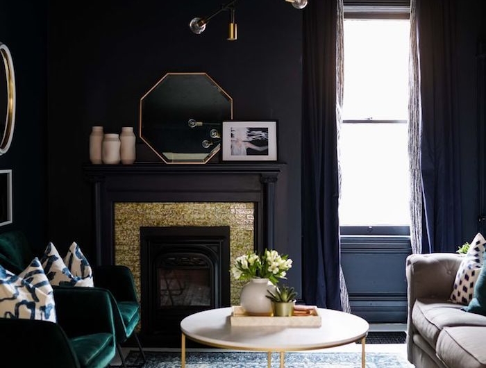 chambre tout noir salon moderne couleurs sombres decoration plafond couleur maison inspiration style intérieur