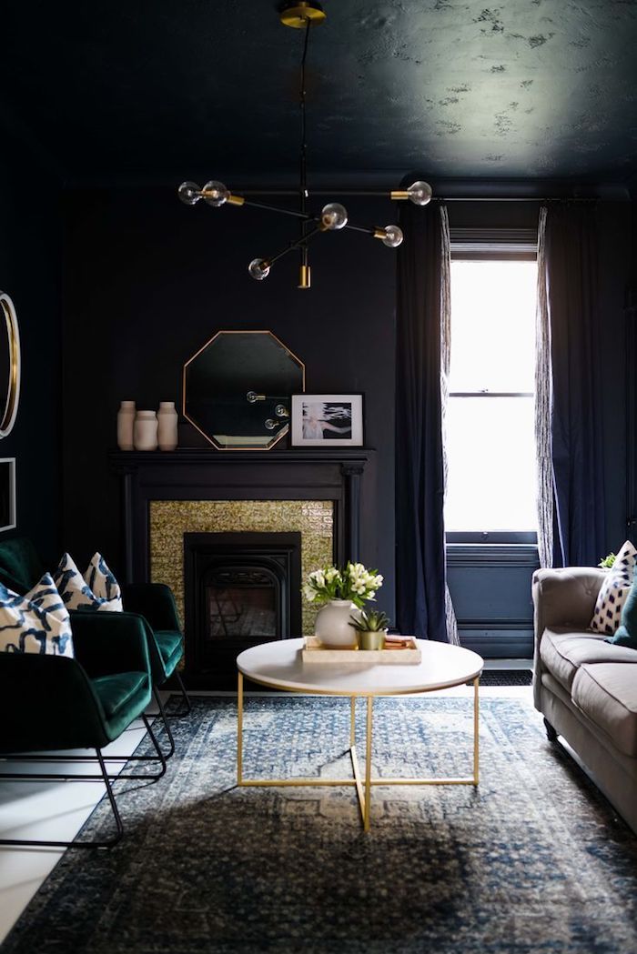 chambre tout noir salon moderne couleurs sombres decoration plafond couleur maison inspiration style intérieur