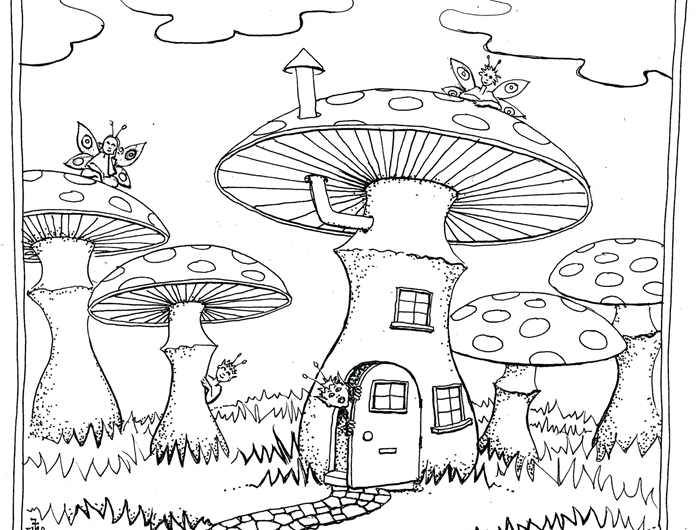 coloriage champignon dessin en détails activité créative occupation enfant page à colorier rêverie géant champignons