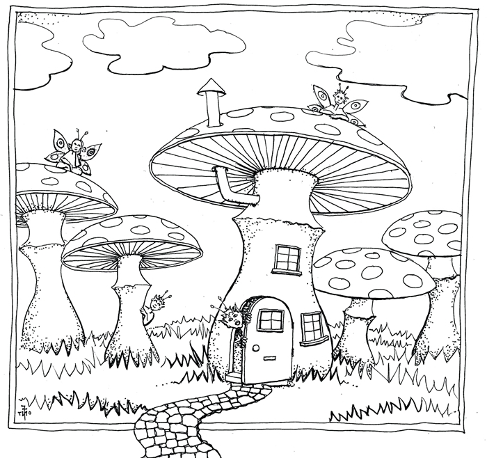 coloriage champignon dessin en détails activité créative occupation enfant page à colorier rêverie géant champignons