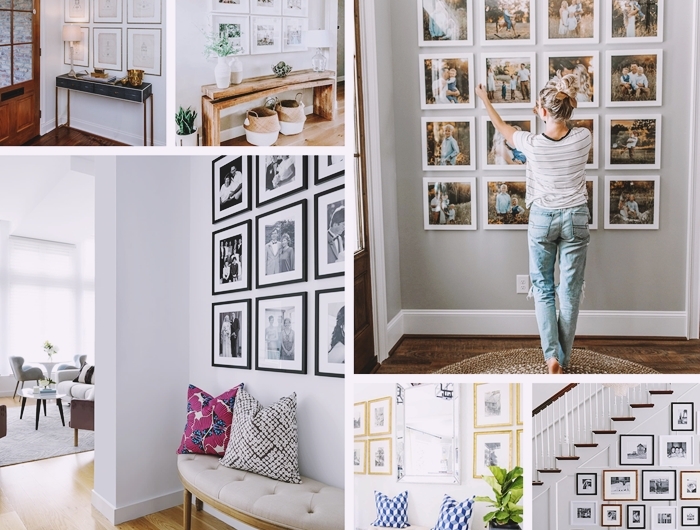 comment decorer les murs dans un couloir avec photos collage mural design entree meubles accents dores