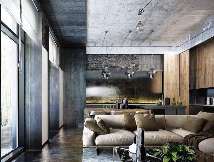 conception maison moderne décoration de plafond chouette idée déco maison moderne canapé beige cuisine ouverte salon