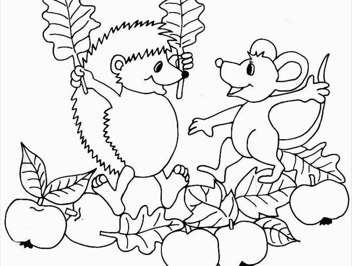 dessin d automne facile à colorier dessin à imprimer animaux de forêt nature automne fruits feuilles séchées amitié hérisson