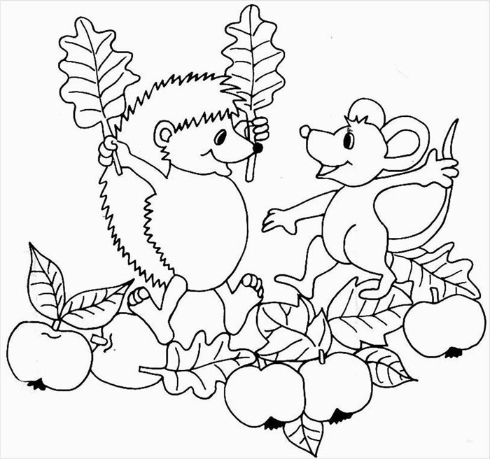 dessin d automne facile à colorier dessin à imprimer animaux de forêt nature automne fruits feuilles séchées amitié hérisson