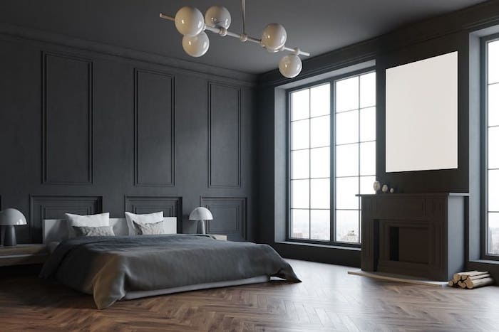 gris mur et plafond moderne chambre homme simplicité peinture plafond noir decoration plafond dans une maison ou appartement