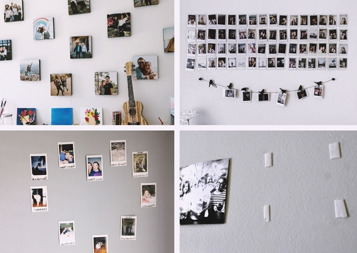 idee comment coller des photos au mur sans faire des trous collage photo deco mur blanc