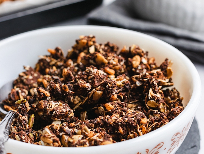 idee de recette granola maison aux flocons a voine cacao chocolat graines café idee de recette granola chocolat