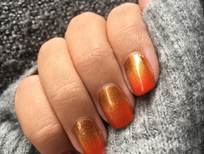 idée de nail art facile à design ombré or et orange manucure glitter doré ongles courts manucure automne couleurs