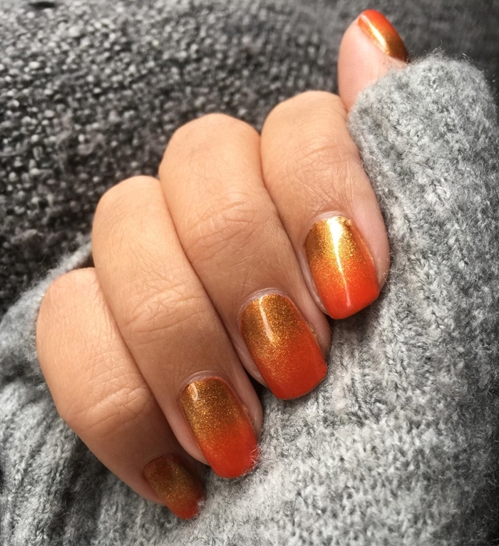 idée de nail art facile à design ombré or et orange manucure glitter doré ongles courts manucure automne couleurs