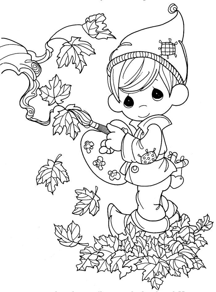 jeu elf garçon chapeau peinture art activité créative coloriage d automne pour enfant feuilles séchées pinceau coeur