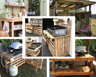 meuble de rangement diy en pallette recycle agencement petite cuisine d ete en bois bricolage table barbecue exterieur materiaux recuperation