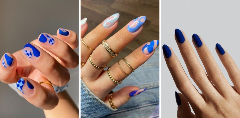 nail art automne 2021 tendances vernis couleur bleue manucure motifs géométriques