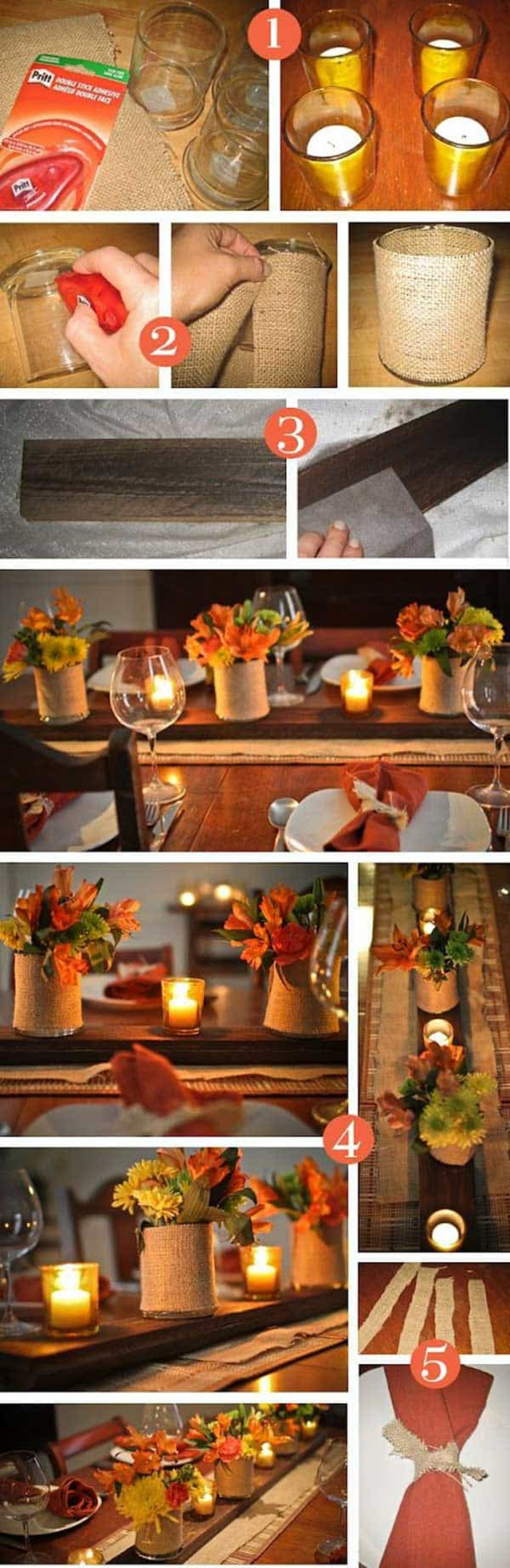 06 pas a pas deco d automne idée deco table automne a faire soi meme vase avec fleurs d automne et bougies décorées
