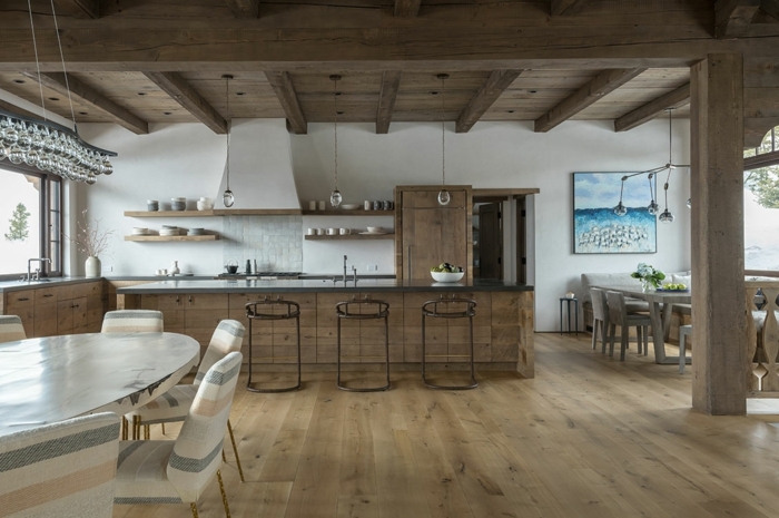 chalet beau interieur plafond bois cuisine bois naturel cuisine campagne chic dans un appartement