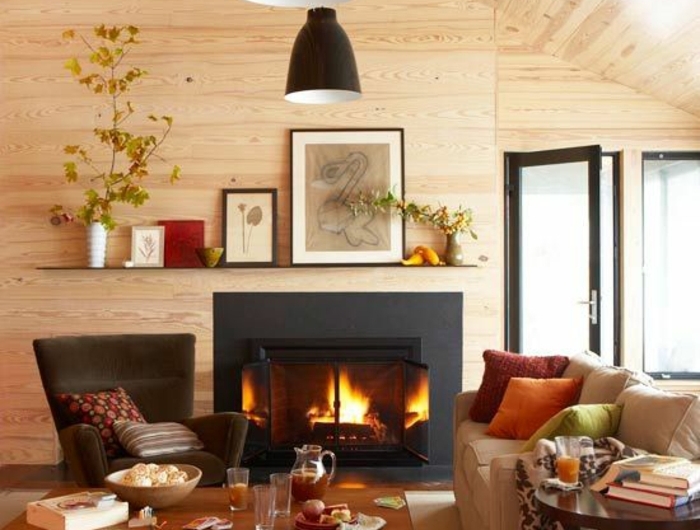 chalet confortable tout en bois interieur cheminee appartement cocooning idee deco salon