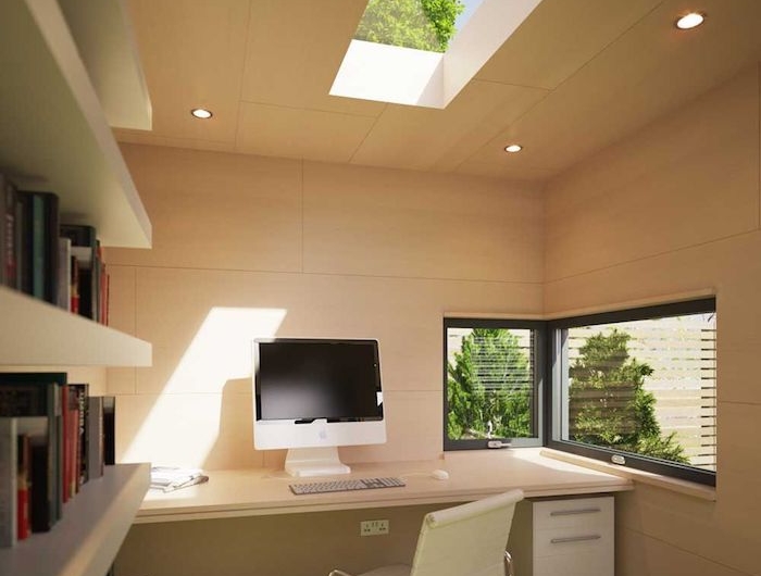 deco bureau moderne tout en blanche un toit ouvert espace petit mai lumineux