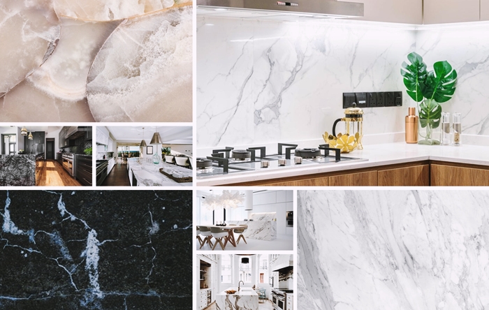 deco de cuisine en marbre noir et blanc cuisine tendance 2020 materiau noble comptoir plan de travail marbre credence cuisine blanche