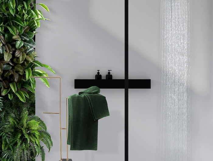 decoration de salle bains style minimaliste et moderne plantes vertes douche