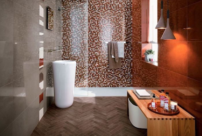 decoration de salle de bain idees pour petite espace rouge et orange