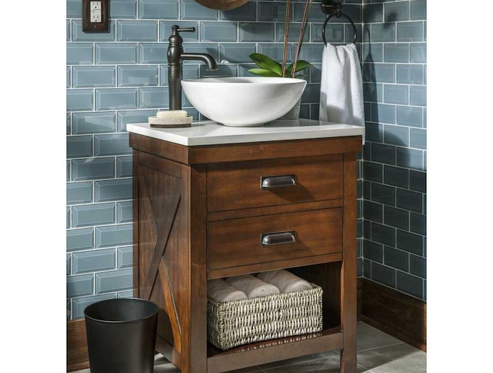 idée aménagement salle de bain des orchides sur commode classique en bois