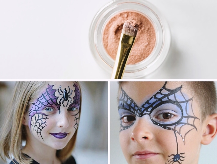 maquillage halloween enfant deguisement spiderman idee makeup dessin toile d araignee peinture visage stickers