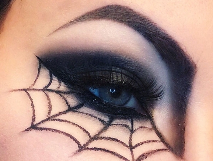 maquillage halloween simple fards à paupières noirs dessin facile sur visage déguisement femme makeup maison