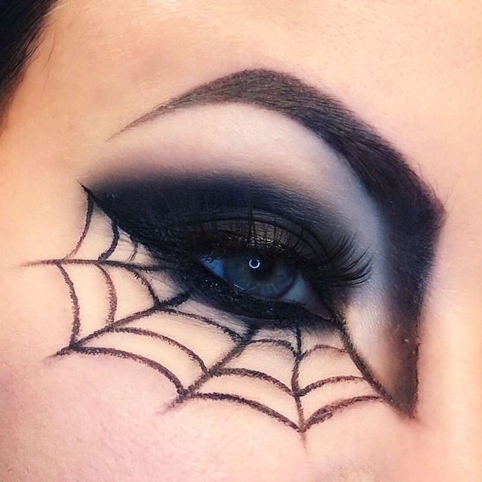 maquillage halloween simple fards à paupières noirs dessin facile sur visage déguisement femme makeup maison