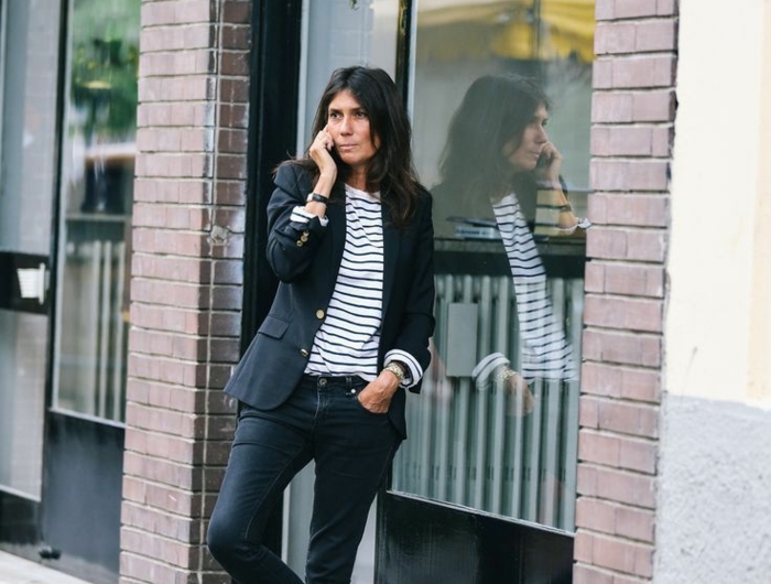 noir veste et jean avec t shirt rayé chaussures à petit talon savoir comment bien s habiller look parisienne femme