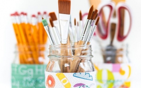 pot à crayon diy fabriqué dans pot en verre personnalisé de sticker tour de pot à motifs colorés porte stylo bureau diy